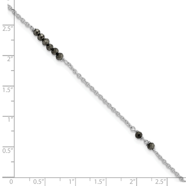 Sterling Silver Black CZ Beads 9in Plus 1 in Ext. Anklet