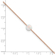 Sterling Silver Rose-tone White Created Opal 9in Plus 2 in ext. Anklet