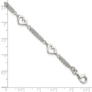 Sterling Silver Polished Hearts 7.5in w/1.0 in ext Bracelet