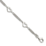 Sterling Silver Polished Hearts 7.5in w/1.0 in ext Bracelet