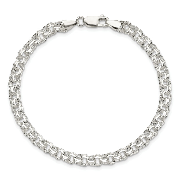 Sterling Silver Polished 5mm Triple Link Charm Bracelet