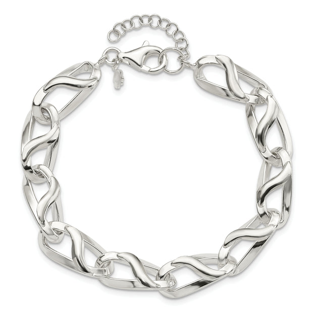 Sterling Silver Polished Fancy Link w/1in ext Bracelet