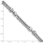 Sterling Silver Rhodium-plated Polished Fancy Beaded/Curb Bracelet