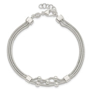 Sterling Silver Polished Beaded 3-strand w/ 1in ext. Bracelet