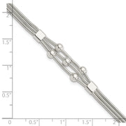 Sterling Silver Polished Beaded 3-strand w/ 1in ext. Bracelet