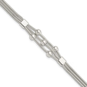 Sterling Silver Polished Beaded 3-strand w/ 1in ext. Bracelet