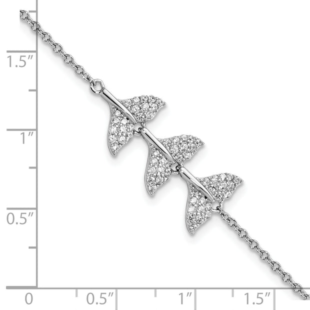 Sterling Silver Rhodium-plated CZ Whale Tail w/ 1inch Bracelet