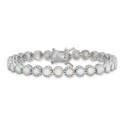 Sterling Silver Rhodium-plated Beaded White Created Opal Inlay Bracelet