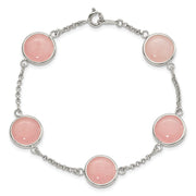 Sterling Silver Polished Rose Quartz 7.5in Bracelet