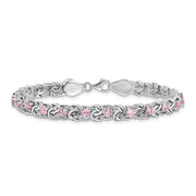 Sterling Silver Rhodium-plated Polished Pink CZ Flat Link 7.5in Bracelet
