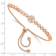 Sterling Silver Rose-tone Bezel Set CZ & CZ Halo Adjustable Bracelet