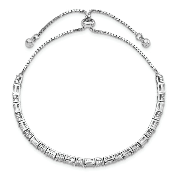 Sterling Silver Polished Rhodium-plated CZ Adjustable Bracelet