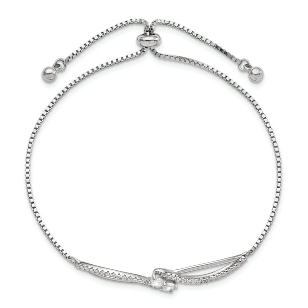 Sterling Silver Polished Rhodium-plated CZ Adjustable Bracelet