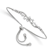 Sterling Silver Polished Rhodium-plated CZ Adjustable Bracelet