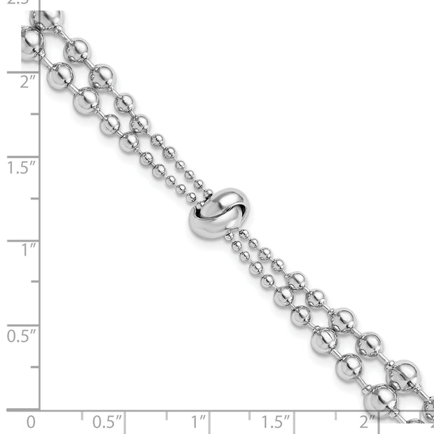 Sterling Silver Rhodium-plated Polished Beaded w/ 1.5in ext. Bracelet
