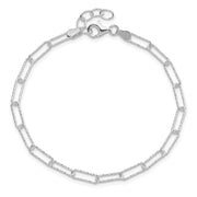Sterling Silver Rhodium-plated D/C Fancy Link w/.75 in Ext Bracelet
