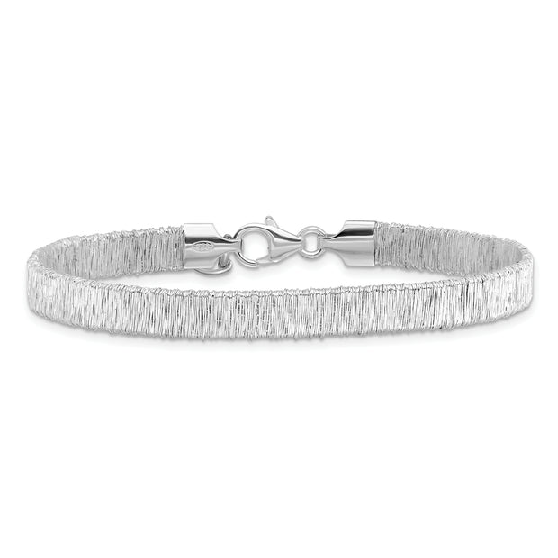 Sterling Silver Rhodium-plated Wire Wrapped w/ 1in ext. Bracelet