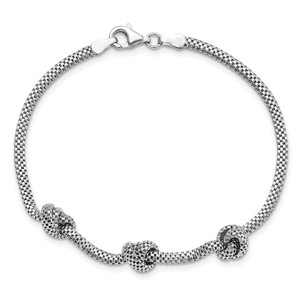 Sterling Silver Rhodium-plated Knotted Mesh Bracelet