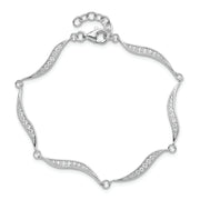 Sterling Silver Polished Wavy CZ w/.75 in ext. Bracelet