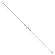 Sterling Silver Rhodium-plated CZ FW Cultured Pearl w/ Hearts Bracelet