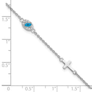 Sterling Silver RH CZ Enamel Cross w/Eye 6.5in w/1in ext Bracelet