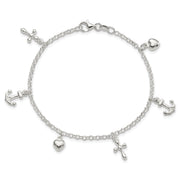 Sterling Silver Cross, Anchor, Heart Bracelet