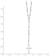 Sterling Silver Rhodium-plated Beaded FWC Pearl Cross w/2 in ext. Necklace