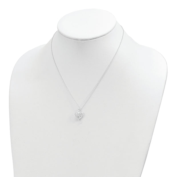 Sterling Silver Polished Hollow Heart w/1.25 in ext Necklace