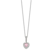 Sterling Silver Polished Rhodium CZ Heart 18in Necklace and Earring Set