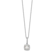 Sterling Silver Polished Rhodium-plated CZ 18in Necklace/Post Earrings Set