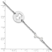 Sterling Silver Rhodium-plated Puppy and Bone w/.5 in Ext Bracelet