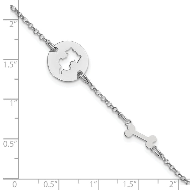 Sterling Silver Rhodium-plated Puppy and Bone w/.5 in Ext Bracelet