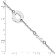 Sterling Silver Rhodium-plated Heart and Infinity w/.5 in Ext Bracelet