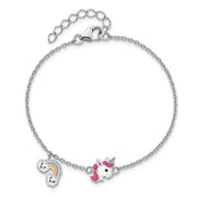 SS RH-plated Enameled Unicorn & Rainbow w/ 1in Ext. Children's Bracelet