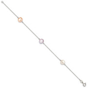 Sterling Silver Rh-p 3-stat 7-8m Wht/Pink/Pur Semi-round FWC Pearl Bracelet