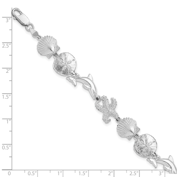 Sterling Silver Rhodium-plated Polished Sea Life Bracelet