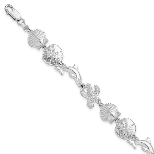 Sterling Silver Rhodium-plated Polished Sea Life Bracelet