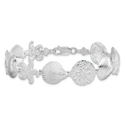 Sterling Silver Rhodium-plated Polished Turtle,Shell,Starfish,Clam Bracelet