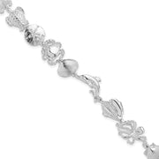 Sterling Silver Rhodium-plated Polished Multi-Shell and Sealife Bracelet