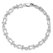 Sterling Silver Rhodium-plated Polished/Textured Mariners Link Bracelet