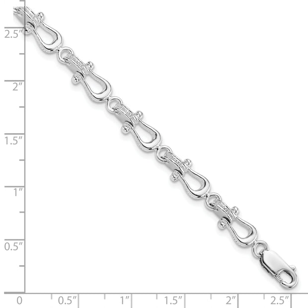 Sterling Silver Rhodium-plated Polished/Textured Mariners Link Bracelet