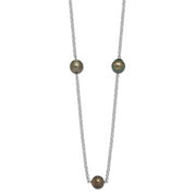 Sterling Silver Rhodium 8-9mm Baroque 5stat Tahit Saltwater Pearl Necklace