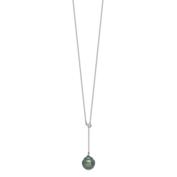 Sterling Silver Rhodium 9-10mm Baroque Tahit Saltwater Pearl Necklace