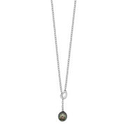 Sterling Silver Rhodium 9-10mm Teardrop Tahit Saltwater Pearl Slide Necklac