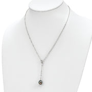 Sterling Silver Rhodium 9-10mm Teardrop Tahit Saltwater Pearl Slide Necklac