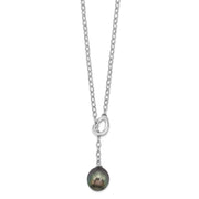 Sterling Silver Rhodium 9-10mm Teardrop Tahit Saltwater Pearl Slide Necklac