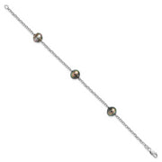 Sterling Silver Rhodium 8-9mm Baroque 3stat Tahit Saltwater Pearl Bracelet