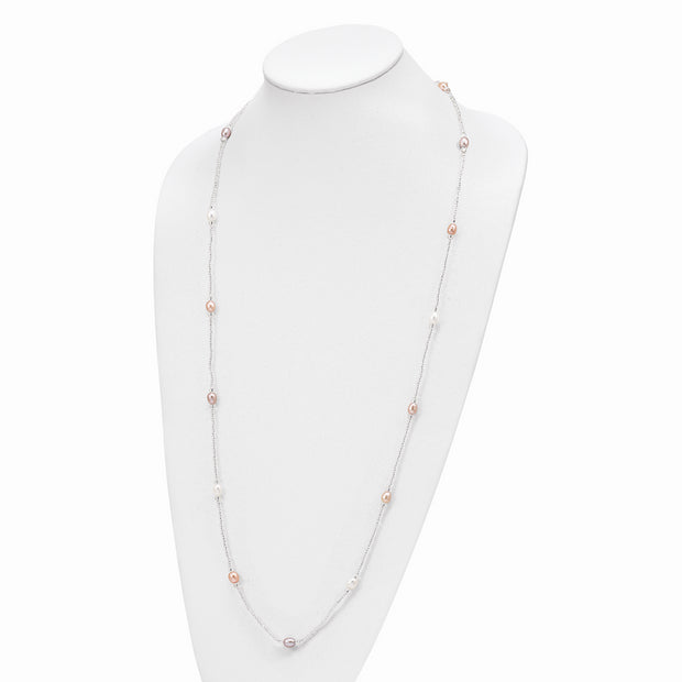 5-7mm Wht/Pk/Pu Rice FWC Pearl and Glass Bead Slip-on Necklace