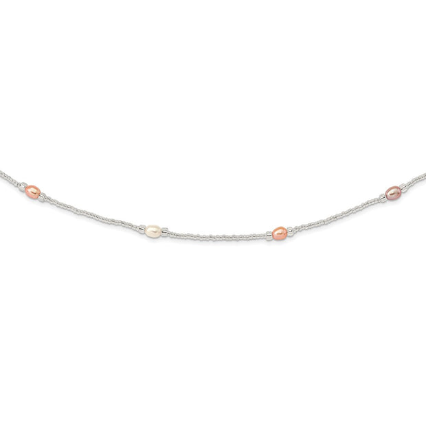 5-7mm Wht/Pk/Pu Rice FWC Pearl and Glass Bead Slip-on Necklace