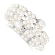 Sterling Silver Rh-pl D/C 6-11mm White FWC Pearl Wrap Bracelet
